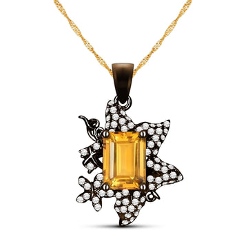 Gardening Natural Octagon Orangish Yellow Citrine Sterling Silver Necklace